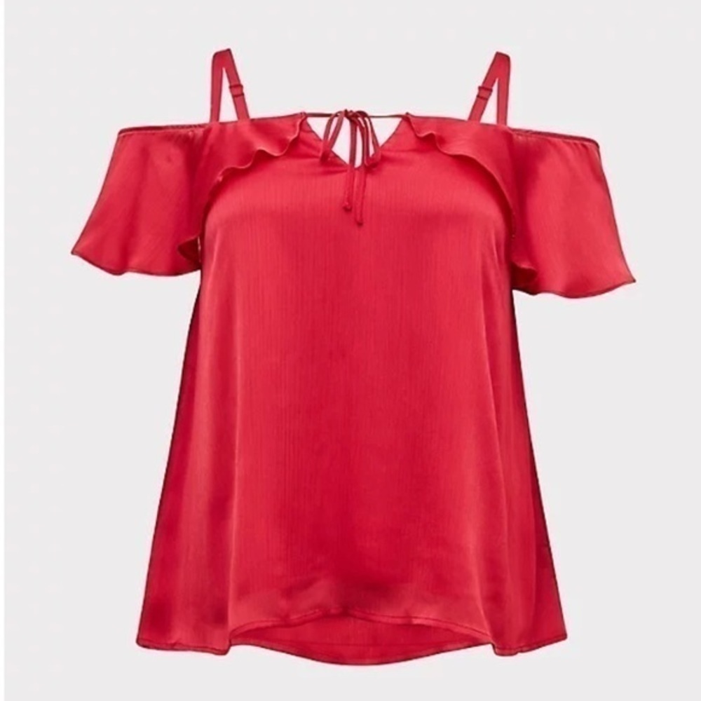 TORRID FUCHSIA PINK TEXTURED CHIFFON COLD SHOULDER TOP - Picture 3 of 7